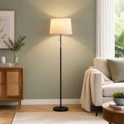 60" Modern Standing Floor Lamp with 3CCT Lighting, Linen Shade and Pull Chain, Anti-Glare Tall Lamp for Bedroom, Office, Classroom or Bedside, Easy to Assemble
