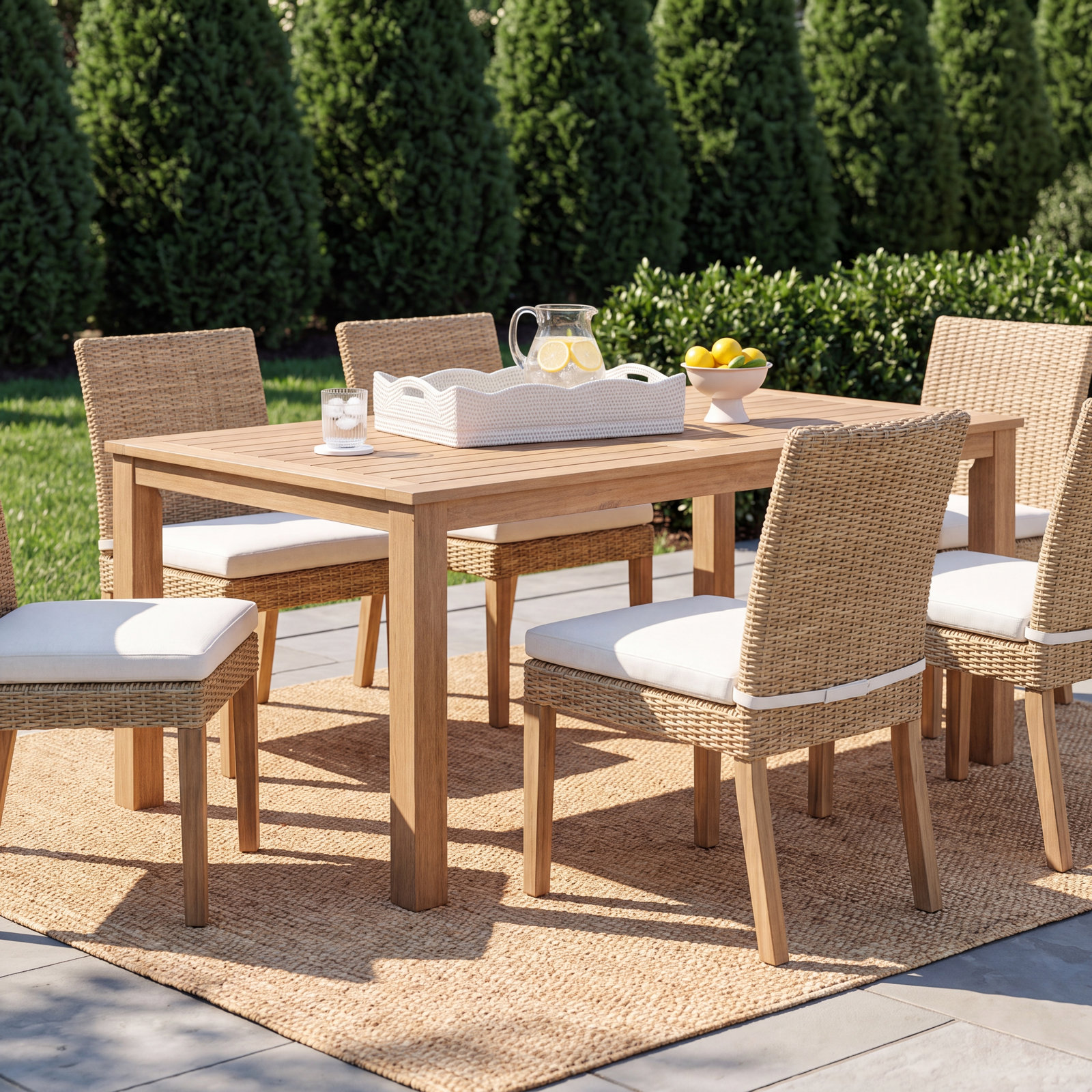 Morell 71" Eucalyptus Patio Dining Table, Tan