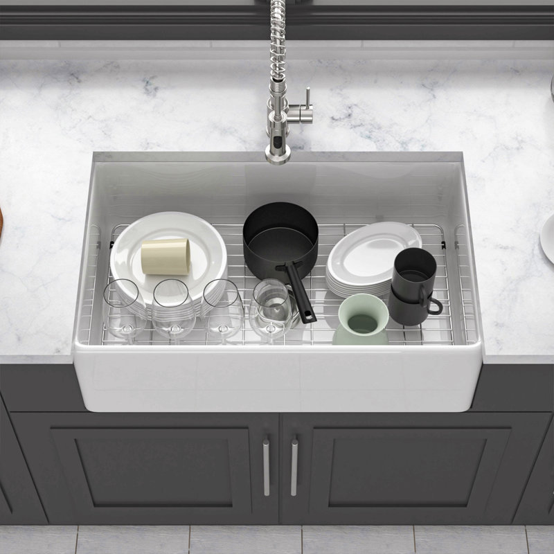 White Kitchen Sink - 33 Inch White Porcelain Ceramic Single Bowl Reversible Design Kitchen Sink
