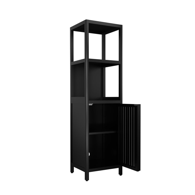 Unité de rangement noire pour salle de bain, chambre à coucher, salon - 52 pouces de hauteur, tablettes à 2 niveaux, peu encombrante et ouverte