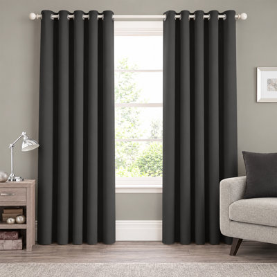 Premium 230 GSM 100% Blackout Eyelet Room Darkening Curtain Pair