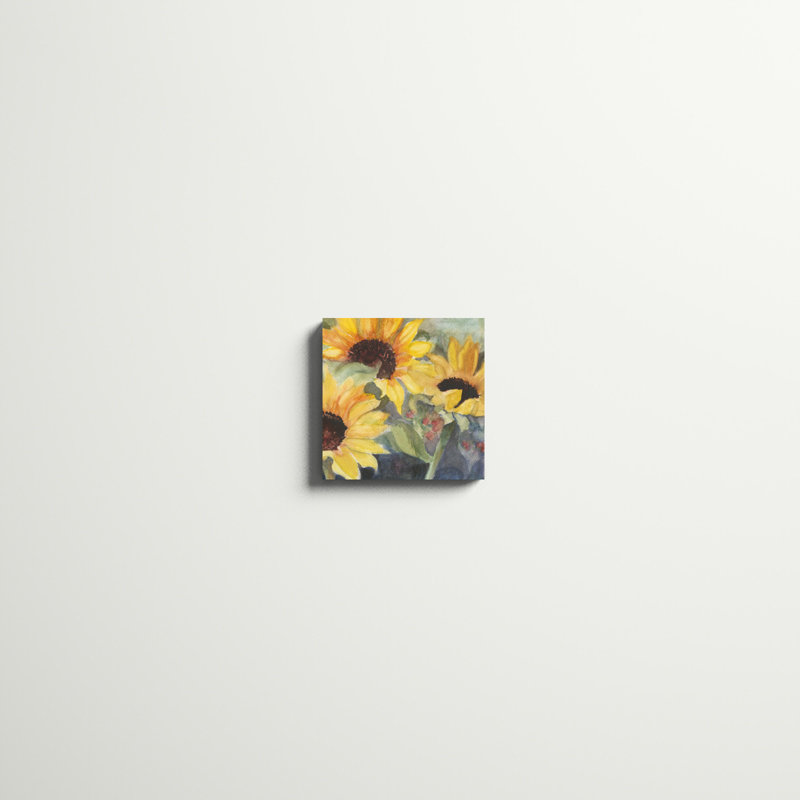 «Sunflowers in Watercolor II» par Sandra Iafrate - Peinture sur toile, H 12 po x l 12 po, Toile tendue