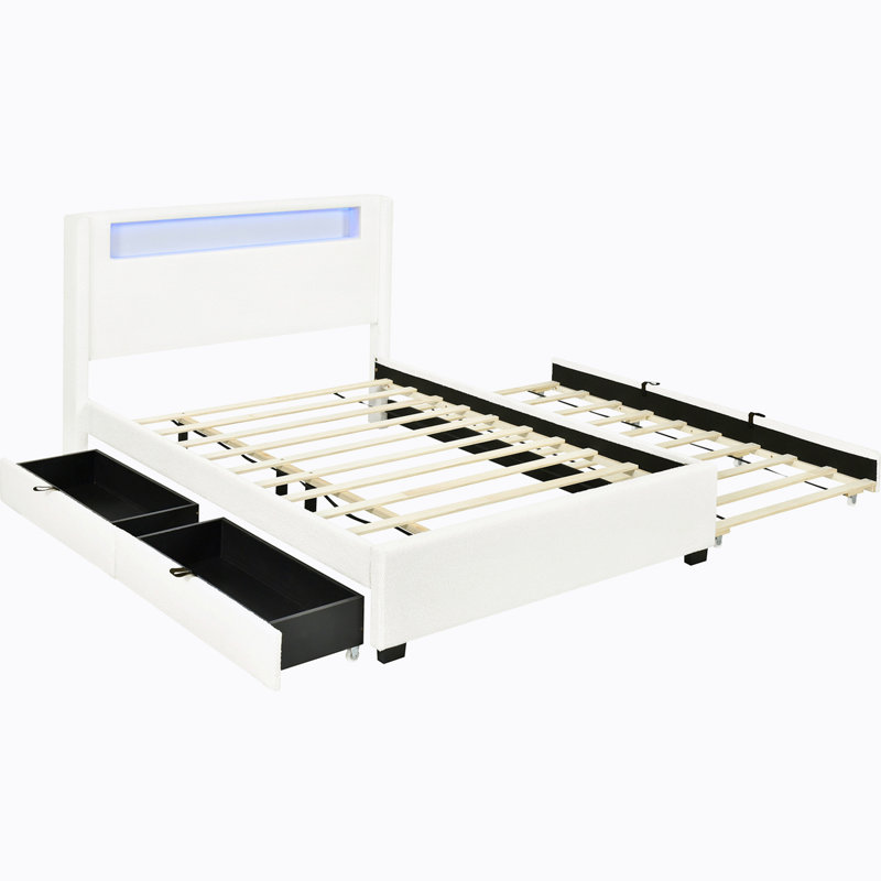 Lit plateforme tapissier Jomana, Blanc, Double