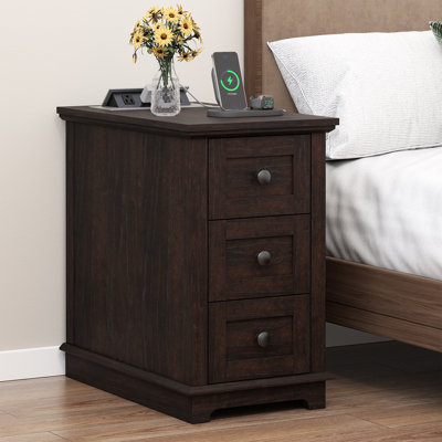 3 Drawers End Tables with Storage and Built-in Outlets for Living Room