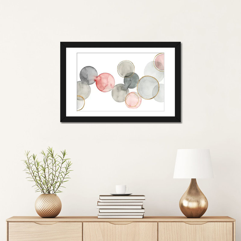 « gilded sphères i », impression sur toile, H 16 po x l 24 po x P 1 po, Papier d'art encadré noir, Blanc