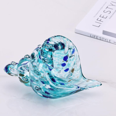 Hand Blown Sea Glass Conch Shell Figurine Aqua/teal