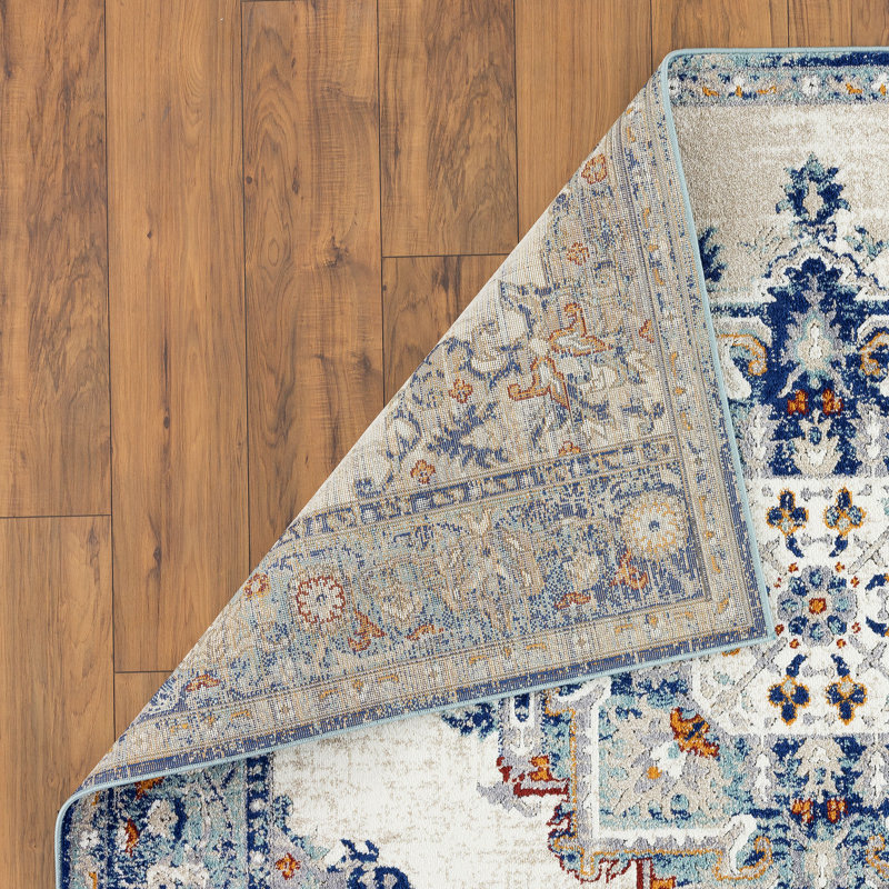 Tapis bleu / crème Beverly, Rectangle 8 pi x 10 pi