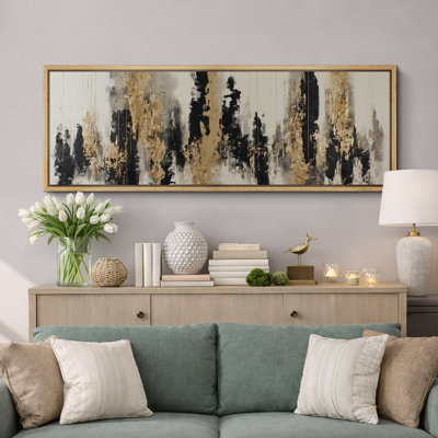 Black Gold Abstract Design Art - Pictures Extra Large Framed Canvas Print Wall Art