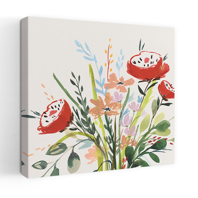 «Vibrant Bouquet In Bloom I», art mural contemporain abstrait, H 36 po x l 36 po