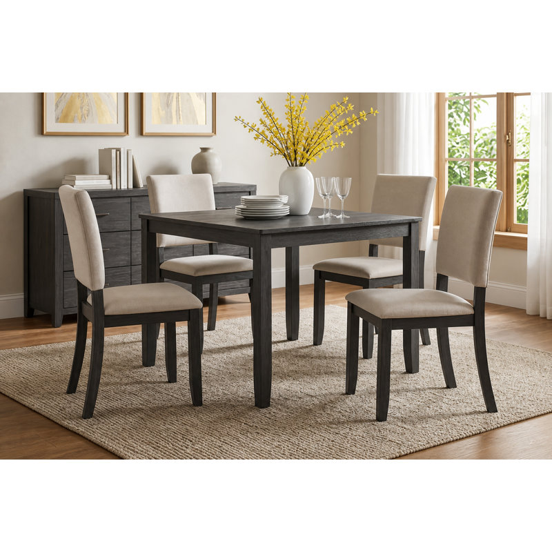 Ensemble de salle à manger moderne en bois 5 pièces, 1 table et 4 chaises rembourrées, 4 sièges pour la cuisine et la salle à manger