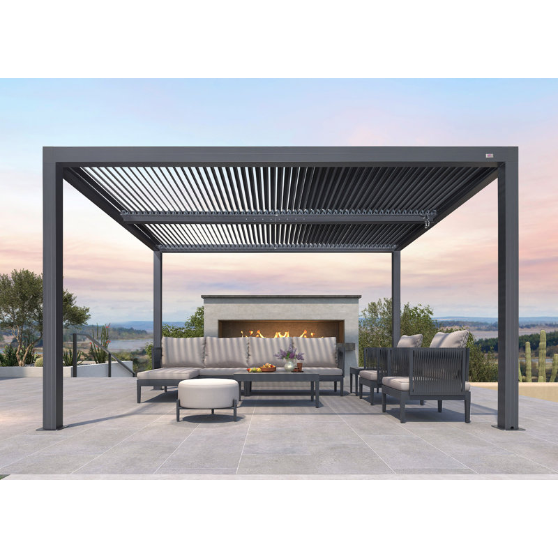Gray Outdoor Louvered Aluminum Pergola, 13 ft. W x 11 ft. D