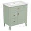 Meuble-lavabo 30 po avec lavabo, meuble-lavabo avec un tiroir rabattable et deux tiroirs, tablette réglable, bois massif et panneau de fibres à densité moyenne, vert-1445766715
