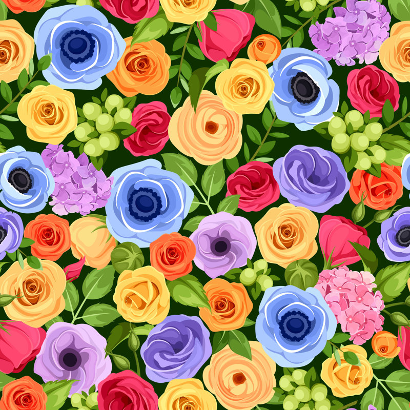 " Colourful Flowers " by Naddiya, 12" H x 12" W