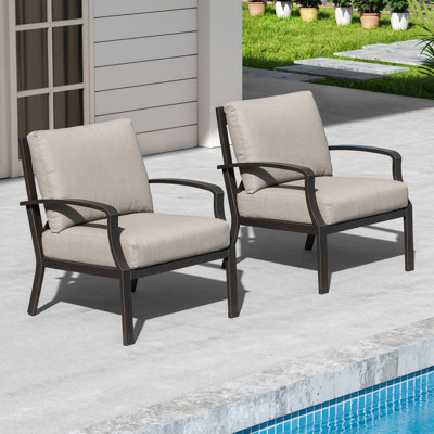 Outdoor Sofa Chair Set of 2, Never-Rust Aluminum Patio Club Chairs, Deep-Seating Patio Sofa Armchair with Thick Cushion, Outdoor Single Chairs for Garden, Deck, Indoor, Poolside, Dark Bronze