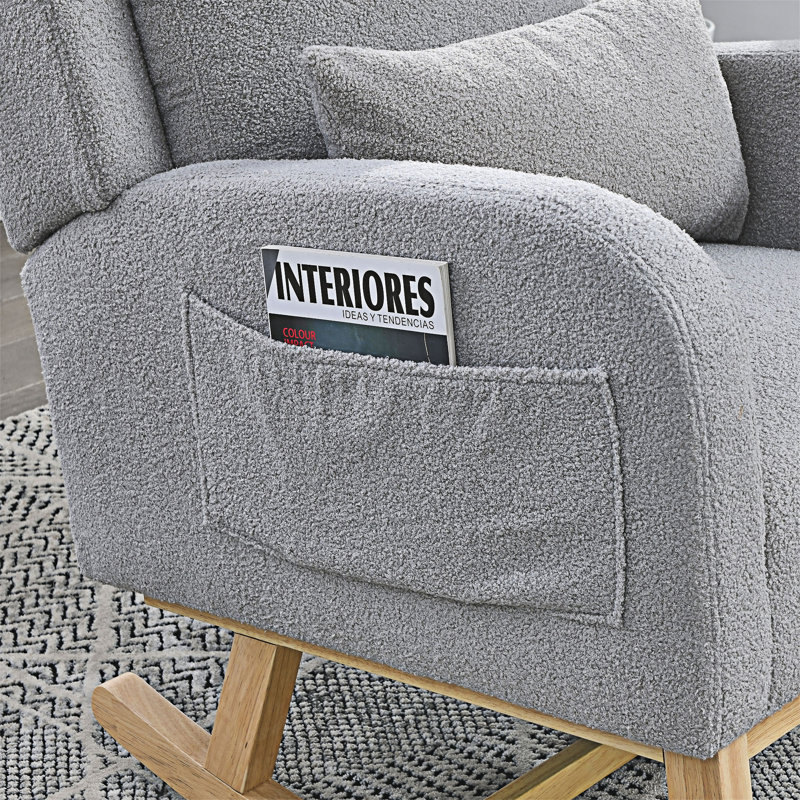 Chaise berçante d'appoint, Tissu gris en peluche