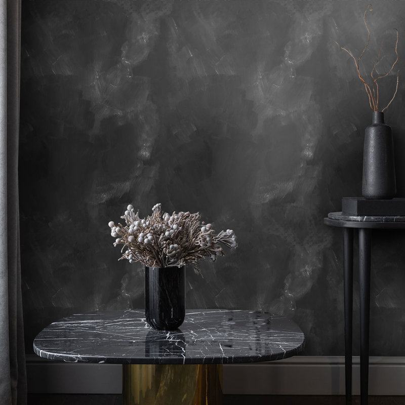 Black Concrete Venetian Plaster Wallpaper