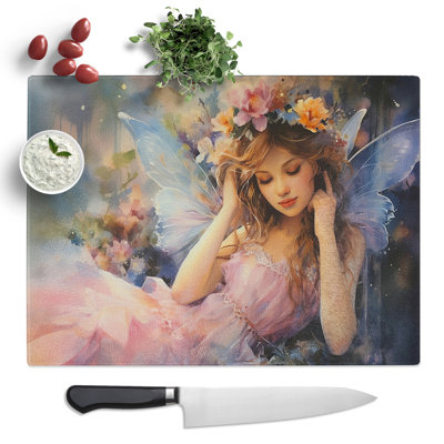 Fairy Watercolour  Glass Chopping Board