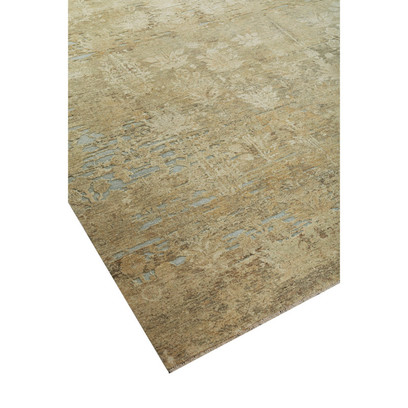 Hand Knotted Wool Area Rug in Beige And Silver, Rectangle 5' x 8'