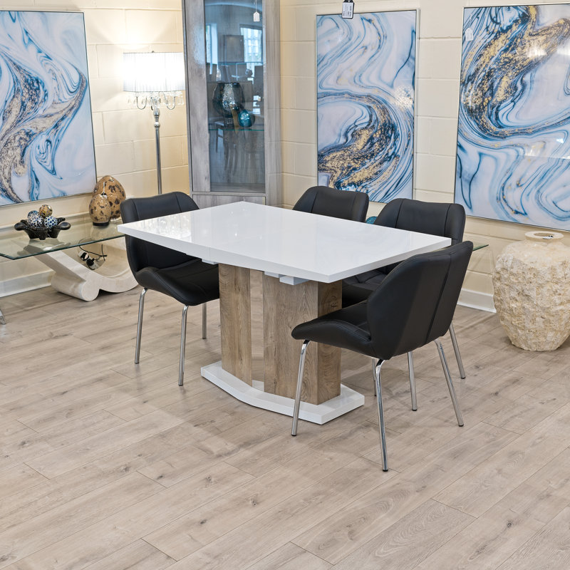 Hadid 4 -Person Butterfly Leaf Dining Set, Light Grey Oak/White, Black