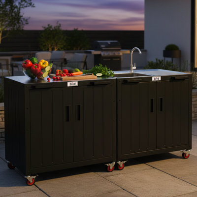 FEASTO 35-Inch Outdoor Grill Cart with Storage Cabinet and Stainless Steel Top, Cabinet Grill Station with Door, Modular Kitchen Island for Outdoor Cooking
