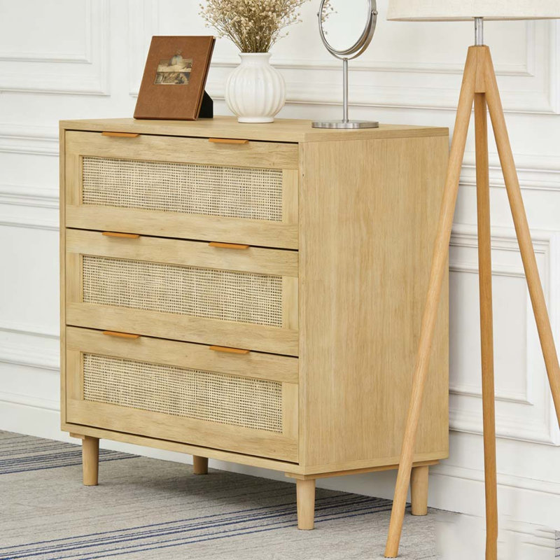 Armoire de rangement 31,50 "à 3 tiroirs en rotin