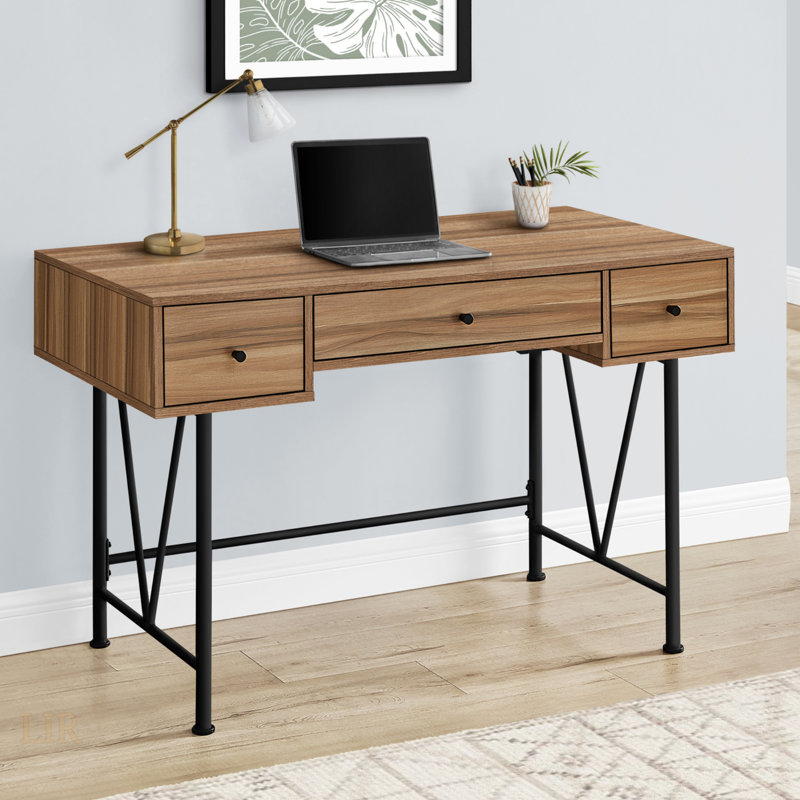 Transitional Computer Desk, Rectangular Office Desk With Storage Drawers, Brown