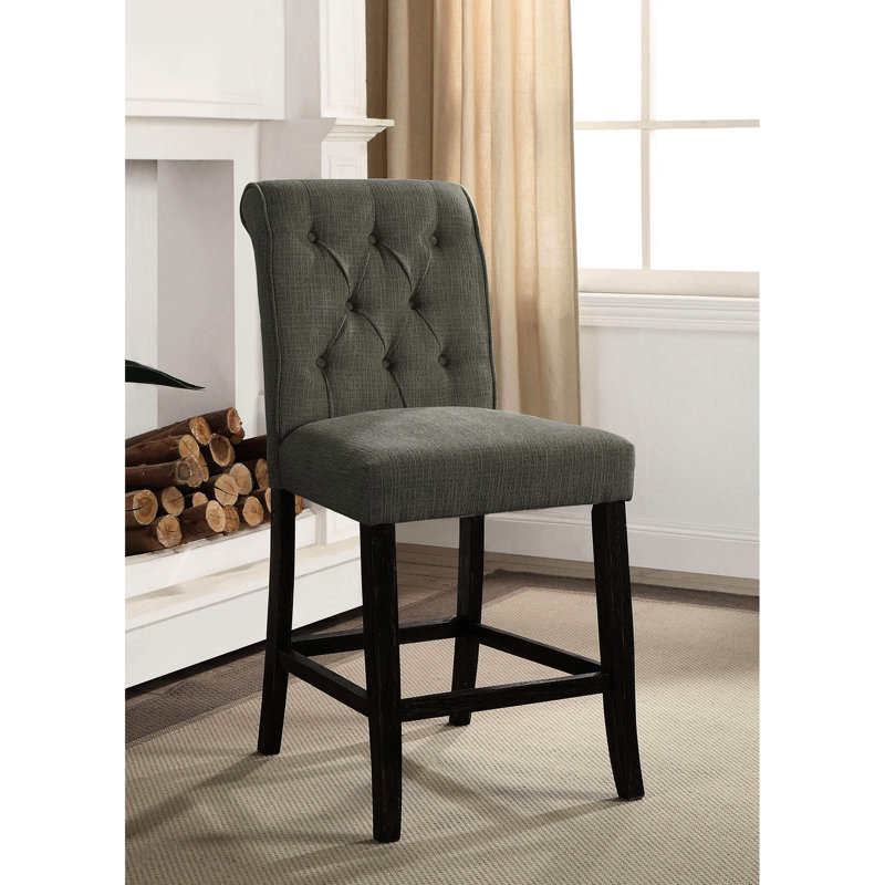 Chaises de salle à manger rembourrées en tissu, 2 pièces, noir antique, dossier capitonné, siège rembourré, bois massif, 2 chaises en noir, coussin, composant