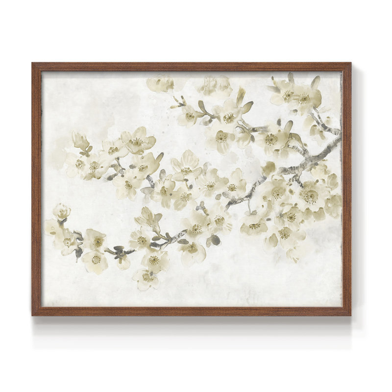 Composition neutre de cerisier en fleurs - reproduction encadrée, H 11 po x l 14 po, Noyer