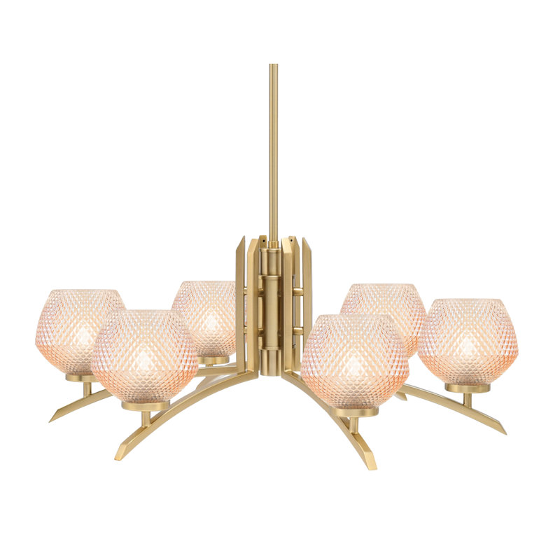 Lustre 6 lumières Ostrander présenté en finition New Age avec verre texturé ambre de 6 po