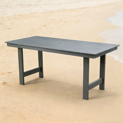 Gray HDPE Rectangular Outdoor Dining Table with Umbrella Hole, Weather-Resistant Patio Table for 4-6 People, Ideal for Backyard, Garden, and Poolside Use, 66.9" W x 31.34" D x 29.5" H