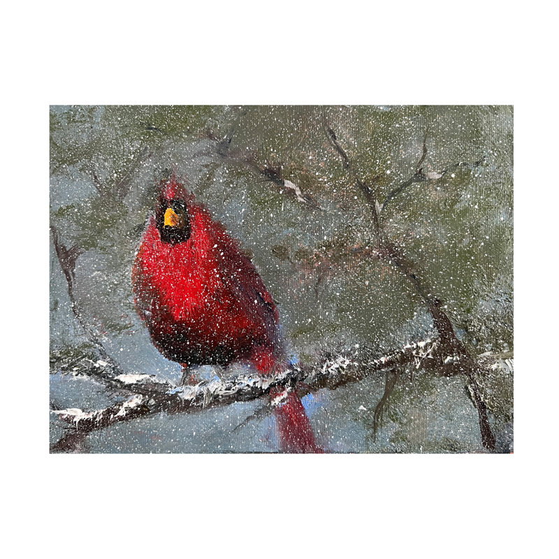 «Cardinal In Snow I» sur toile, H 14 po x l 14 po