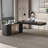 71" High-quality Executive Desk,Swivel Computer Desk,boss desk,Home office Desk,L-Shaped,Two Power Outlet, Glass Top,Very easy to assemble