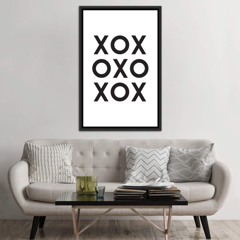 Xox - reproduction d'impression, Pas de tapis, H 60 po x l 40po x P 1,5 po, Toile avec cadre noir patiné