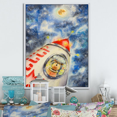 Caricature du premier vaisseau astronaute - décoration murale traditionnelle sur toile