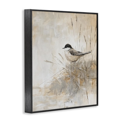 Giclée encadrée de mésange neutre, design par Petal Prints Design
