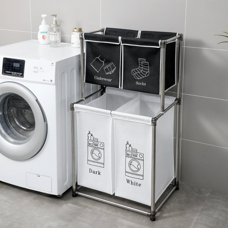 Panier à linge 2 niveaux avec 4 sacs amovibles pour organiser les vêtements, la lessive, les lumières, les sarcelles