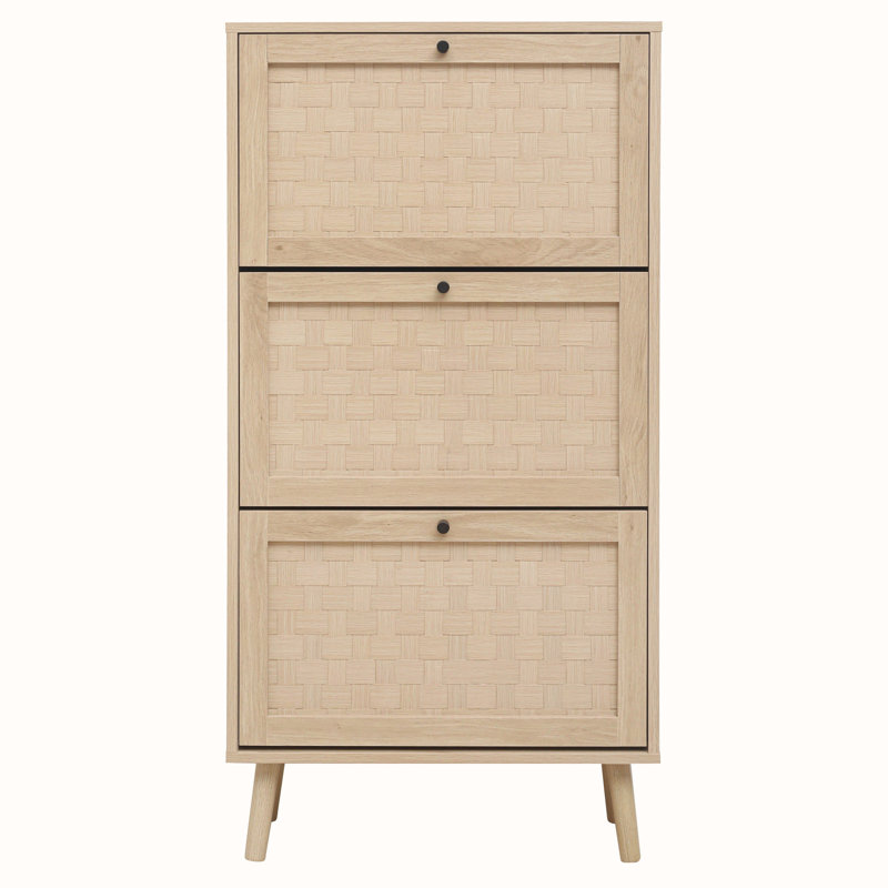 24 Inch Wide MDF Freestanding Shoe Storage Cabinet With 3 Flip Drawers, Natural