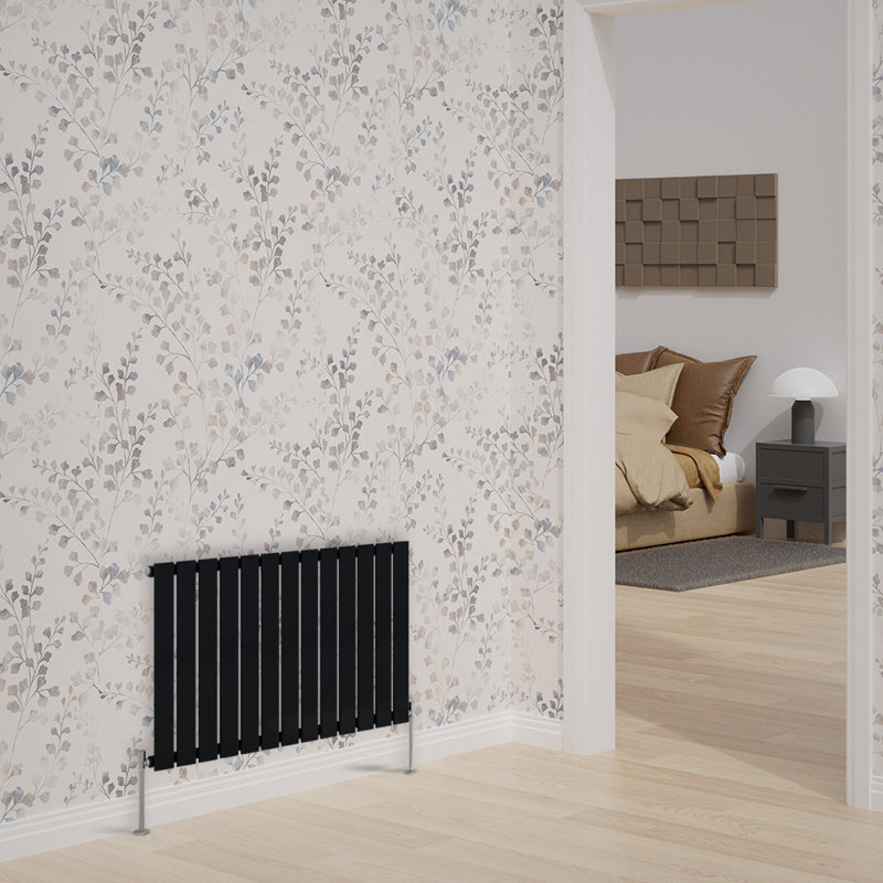 Adah Horizontal Single Flat Panel Radiator, 1, 600mm H x 884mm W x 52mm D, Black