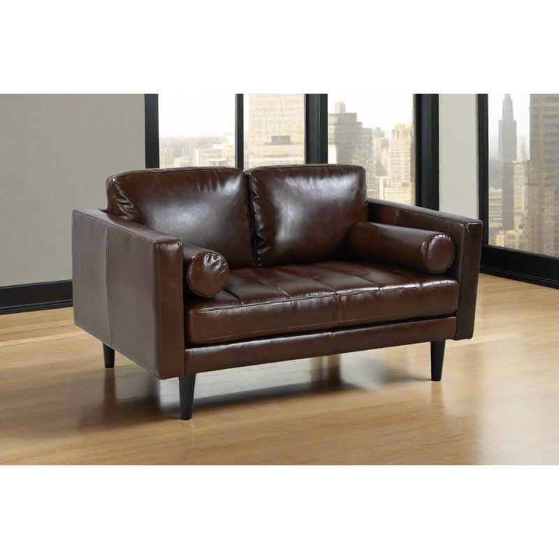 Causeuse Philippe en cuir fleur, Brun