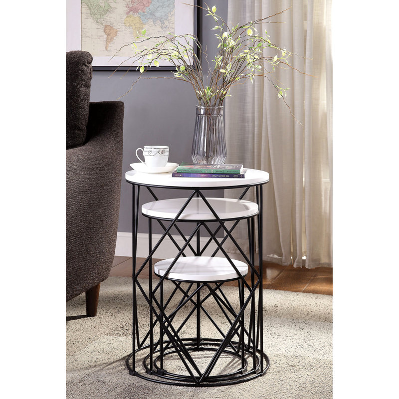Drum 3-Piece Nesting Tables, White
