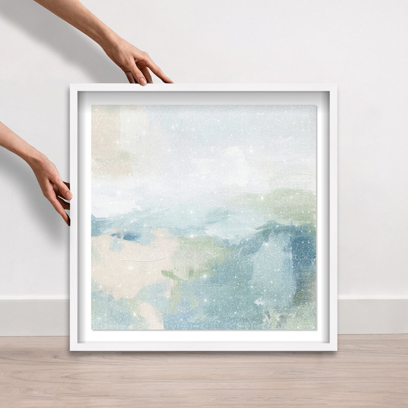 Turquoise Echoes I Shadowbox Abstract Print by Oliver Gal, Black Frame, 12 x 12, 25.5"H x 25.5"W, White Frame