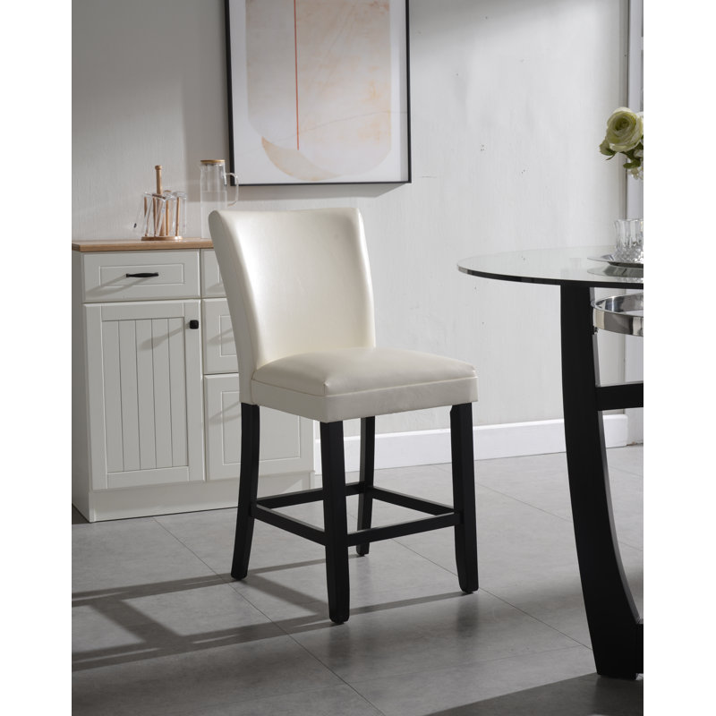 Upholstered Back Counter Height Barstool Cream White, White, Counter Stool (24" Seat Height)