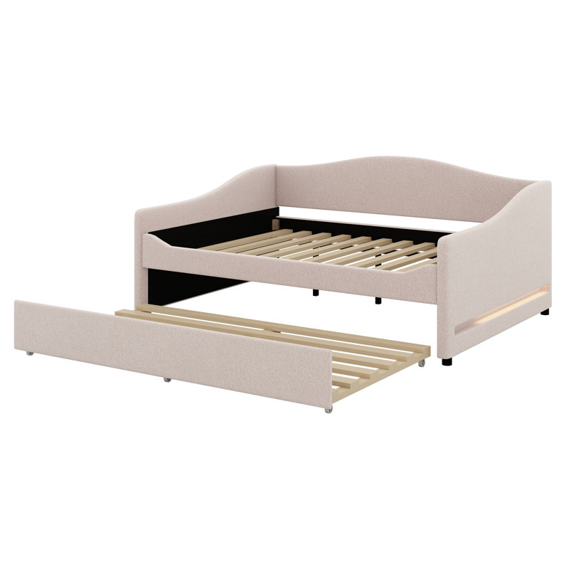 Lit de jour rembourré avec lumière et lit gigogne, Beige
