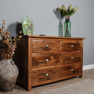 Umar Solid Wood 145cm W 6 - Drawer Chest of Drawers