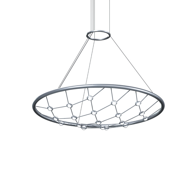 Constellation Galaxy Matrix Round LED Pendant W/ 20" Cord/Cable - Bright Satin Aluminum, 12" H x 37.75" W x 37.75" D