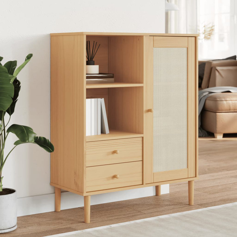 90cm Sideboard Rattan Look, Brown