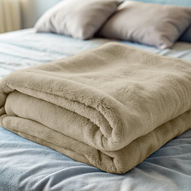 Ultra Soft Plush Faux Fur Reversible Fleece Blanket, Super King, Camel