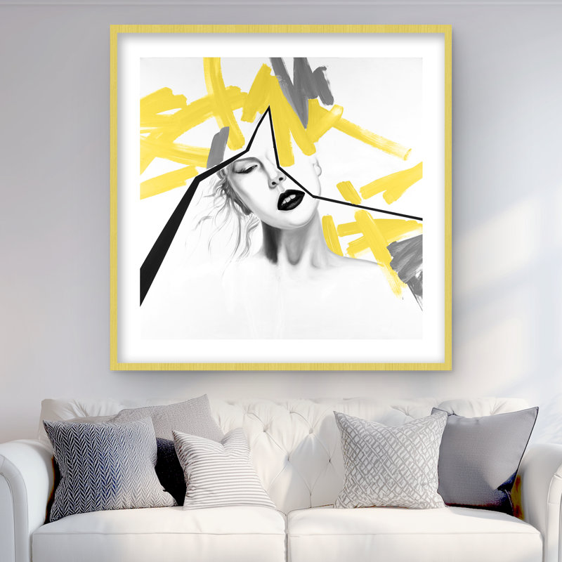 «Woman with Yellow Line - Pop Art», reproduction de chambre à coucher | Décoration intérieure