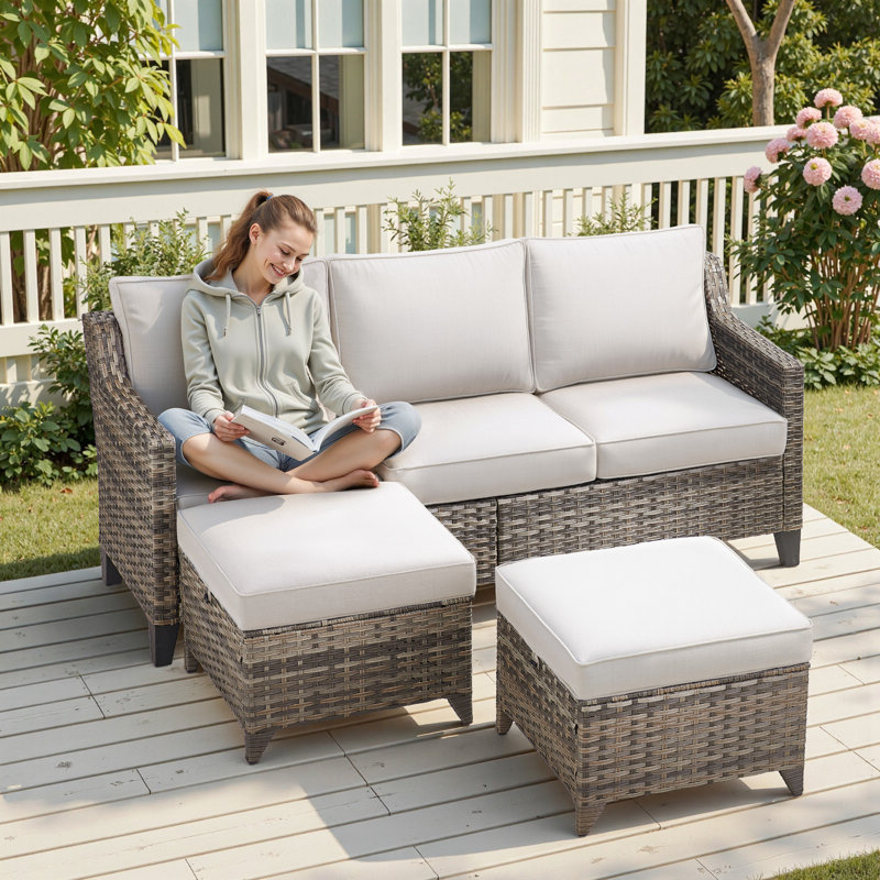 Canapé de patio pour 3 personnes 73 "avec coussins épais, Beige