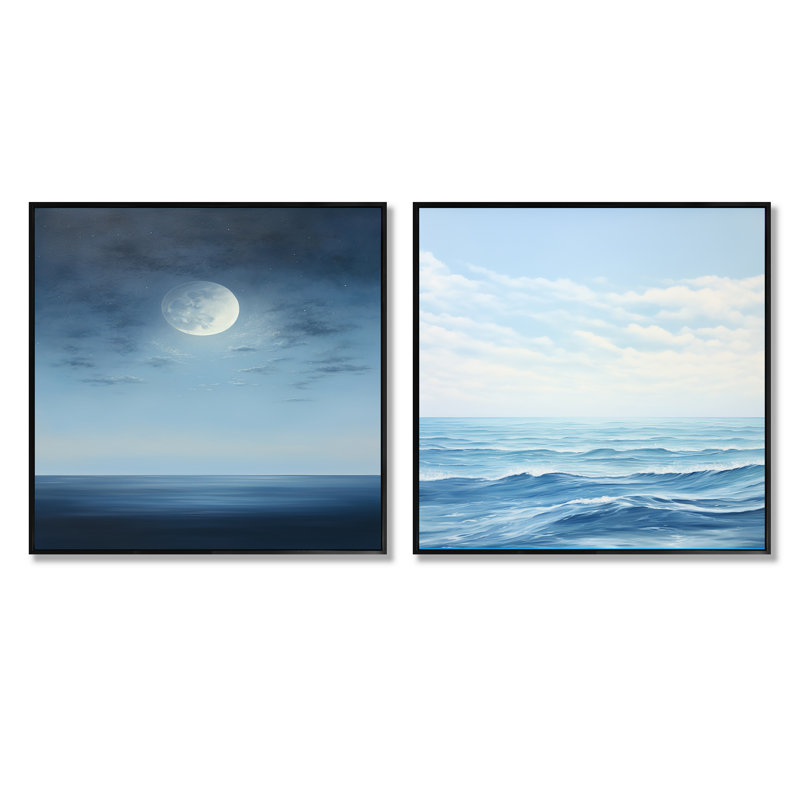 «Magical Forest Moons Melody», ensemble de 2 paysages abstraits carrés, Cadre flottant noir, H 16 po x l 33 po